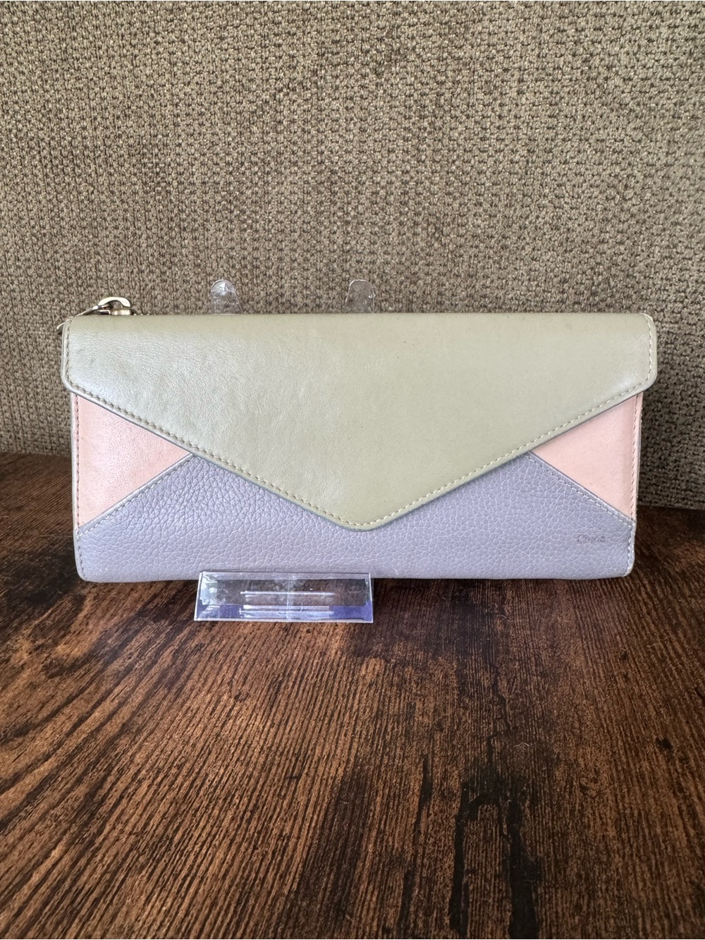Chloe Colorblock Envelope Wallet - Pastel Green, Pink & Gray